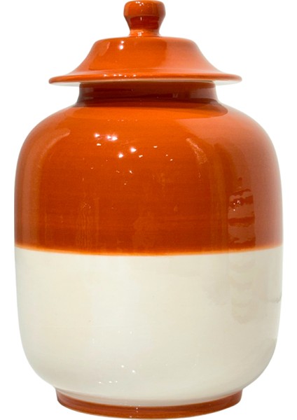 Turuncu Krem Seramik Uzay Kapaklı Küp