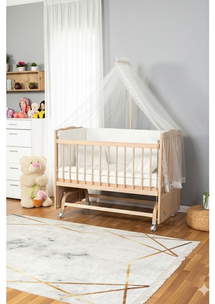 Tekerlekli Organik Anne Yanı Beşik 60X120 Kayın&gürgen– Beyaz Güpür Uyku Seti + Yatak Dahil fiyatları