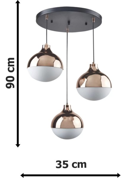 Modern Üçlü Sarkıt Retro Bakır Renk Beyaz Camlı Salon Avize modelleri