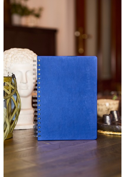 Kişiye Özel Lacivert Düz Vegan Deri Spiralli 240 Sayfa Çizgili Not Defteri