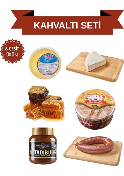 Gurme Kahvaltı Seti (6 Çeşit) - 1 Adet Kebir Tereyağ 250GR + 1 Adet Tulum Peyniri 500GR + 1 Adet Bal 500GR + 1 Adet Üçel Helva + 1 Adet Tadıbu + 1 Adet 1kg Sucuk