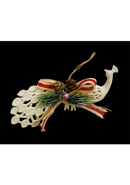 1 Adet Yılbaşı Tasarım Kozalak Detaylı Tavus Kuşu 20 cm