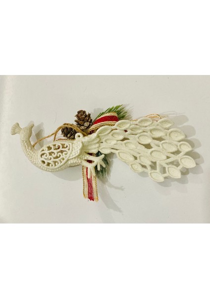 1 Adet Yılbaşı Tasarım Kozalak Detaylı Tavus Kuşu 20 cm fiyatları