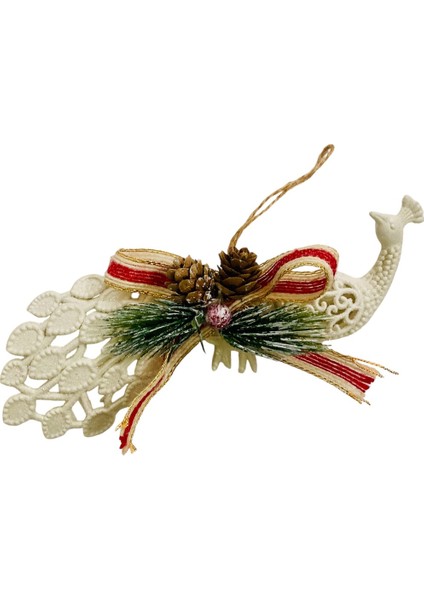 1 Adet Yılbaşı Tasarım Kozalak Detaylı Tavus Kuşu 20 cm modelleri