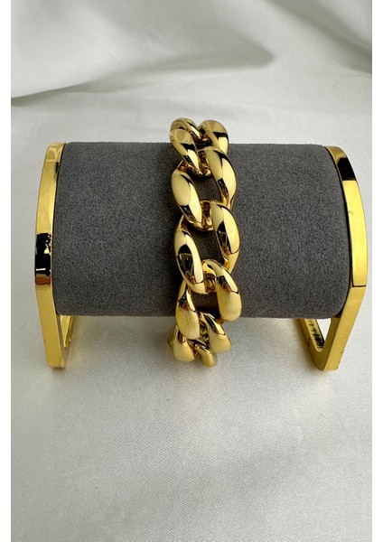 Kalın Model Zincir Altın Rengi Bileklik (18CM)