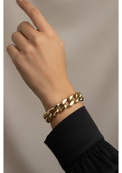Kalın Model Zincir Altın Rengi Bileklik (18CM) fiyatları