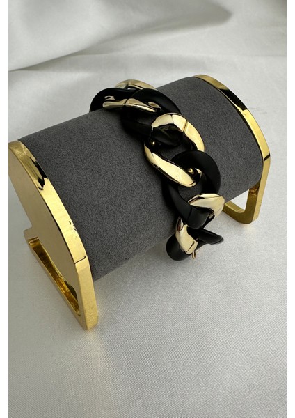 Kalın Zincir Model Altın-Siyah Renk Bileklik (18CM) modelleri