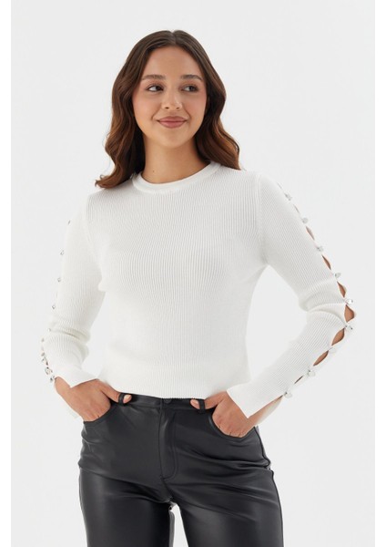 Uzun Kol Fitilli Bluz Ekru