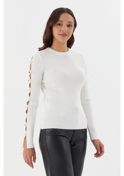 Uzun Kol Fitilli Bluz Ekru modelleri