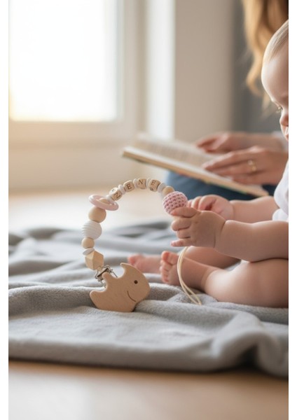 Fitifitibebe Doğal Ahşap Emzik Zinciri - Isme Özel Emzik Askısı Ahşap Emzik Zinciri Emzik Tutucu