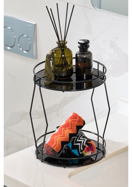 Siyah Iki Katlı Parfüm, Takı ve Kozmetik Düzenleyici Şık Banyo Organizeri, Pleksili