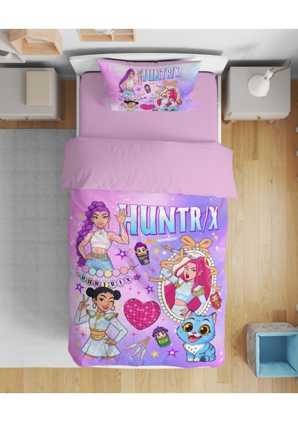 Huntrix Anime Baskılı 3D Dijital Baskılı Tek Kişilik Genç Kız Nevresim Takımı