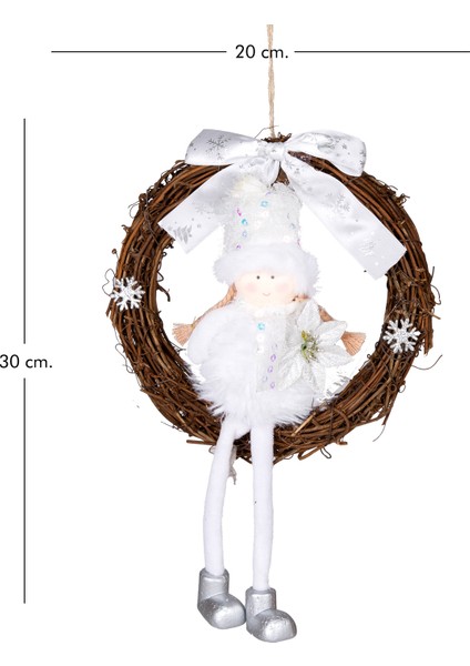 Yılbaşı Süsü, Kapı Çelengi, Lame-Beyaz - Peri Figürlü, 20X30 cm modelleri