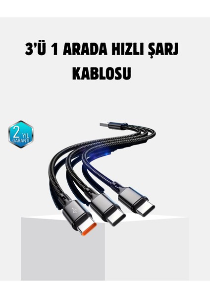 3 Başlıklı Hızlı Şarj Kablosu Metal Alaşımlı Dayanıklı ve Akıllı Çipli - EMY9854-4500