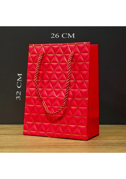 Büyük Boy Kırmızı Gold Desenli Hediye Çantası