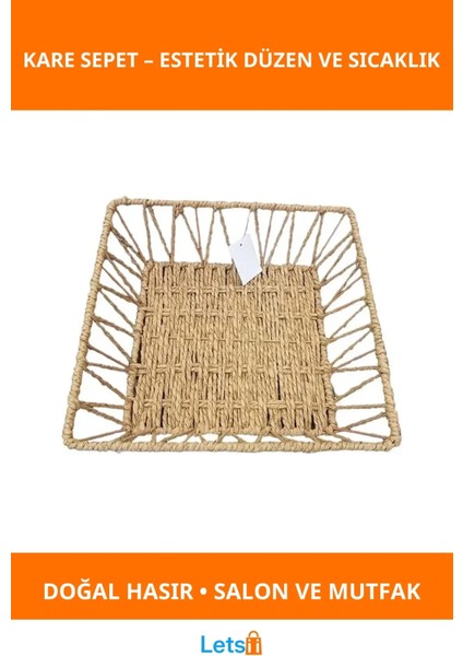 Doğal Hasır Kare Sepet 25X25 cm Mutfak ve Salon Düzenleyici