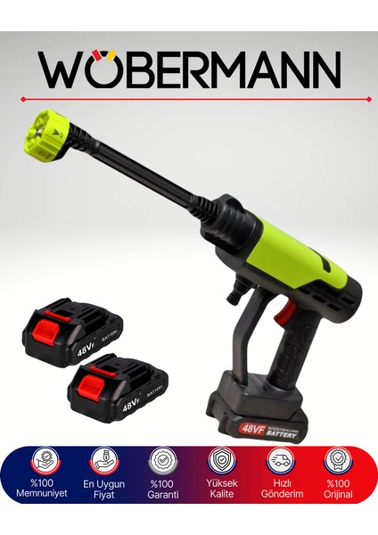 48VF Şarjlı Basınçlı Yıkama Makinesi | Kablosuz Su Tabancası | Çift Bataryalı