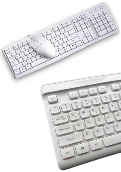 Kablosuz Klavye Mouse Seti Beyaz Q Klavye Tüm Cihazlara Uyumlu