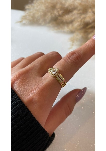 Altın Kaplama Tektaş Damla Model Yüzük 925 Ayar Gümüş fiyatları