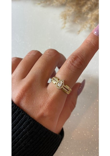 Altın Kaplama Tektaş Damla Model Yüzük 925 Ayar Gümüş modelleri