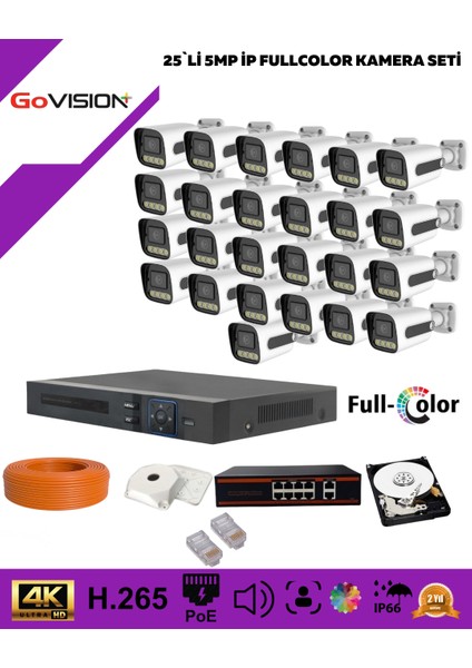 Go Vision 25'li Güvenlik Ip Kamera Seti - 5mp Dış Mekan Kamera
