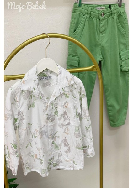 Mojo Erkek Bebek 1-4 Yaş Karışık Desenli Cepli Gömlek 22104 Ekru
