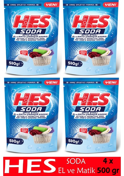 Hes Soda - El ve Matik Çamaşır Sodası ( Optik Etkili ) 500 gr - 4 Adet