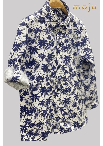 Erkek Bebek 1-5 Yaş Desenli Katlamalı Kol Gömlek 4015 Lacivert