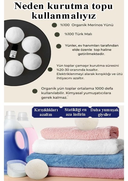 Yün Kurutma Topu 3 Adet Kurutma Makinası Topu 3 Lü %100 Merinos Yün Keçe Organik Çamaşır Kurutma Kırışıklık Önleyici modelleri
