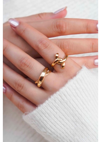 Gold Renk Düğüm ve Zincir Formlu 2'li Kadın Yüzük Seti fiyatları