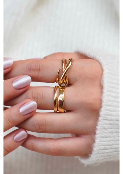 Altın Kaplama Vip Zarif Kadın Yüzük Seti – 2'li