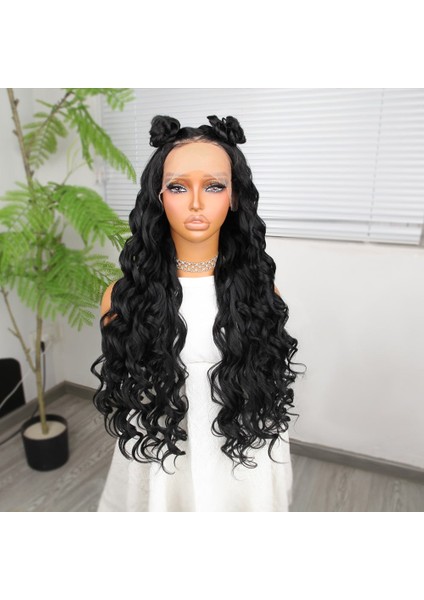 Siyah Fiber Sentetik Yoğun Dalgalı Tül Peruk fiyatları
