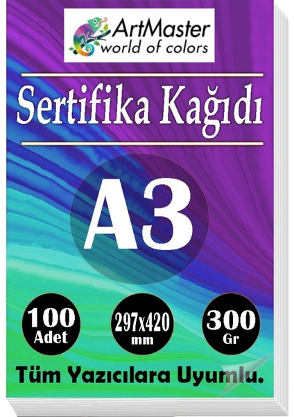A3 Sertifika Kağıdı 100 Adet 300 Gram Kalın Fotokopi Kağıdı Tüm Yazıcılara Uyumlu 29.7X42 cm Kalın Baskı Kağıdı