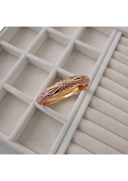 Gold Kaplama Mineli Papatya Desenli Kelepçe, Vintage Tek Taşlı Pembe Kadın Bileklik fırsatları