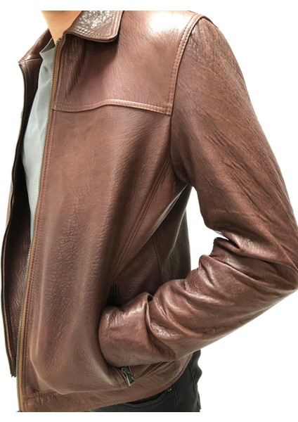 Taba Hakiki Deri Gömlek Yaka Erkek Ceket – %100 Gerçek Deri, El Işçiliği, Fermuarlı Regular Fit | Kişiye Özel Ölçüm Imkanı fırsatları