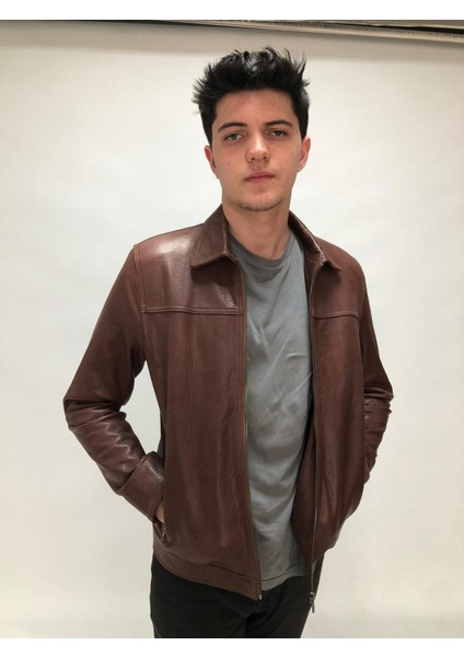 Taba Hakiki Deri Gömlek Yaka Erkek Ceket – %100 Gerçek Deri, El Işçiliği, Fermuarlı Regular Fit | Kişiye Özel Ölçüm Imkanı indirimleri