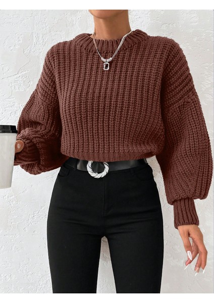 Kadın Kalın Örgü Balon Kol Triko Kazak