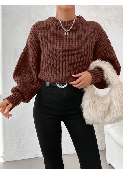 Kadın Kalın Örgü Balon Kol Triko Kazak fırsatları