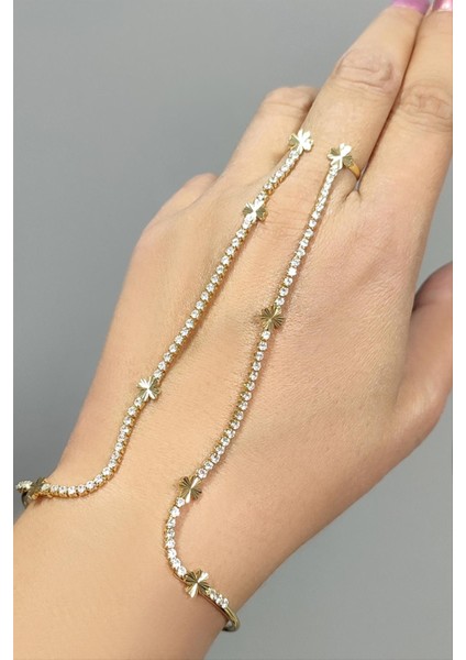 Yonca Zirkon Taşlı Lüks Çelik Şahmeran