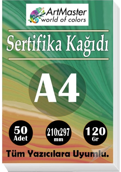 A4 Sertifika Kağıdı 50 Adet Gramajlı Fotokopi Kağıdı 120 gr Tüm Yazıcılara Uyumlu 21X29.7 cm Kalın Baskı Kağıdı Kalın