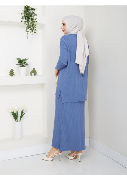 3402 Tek Cepli Fitilli Etekli Triko Takım modelleri