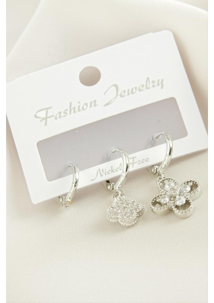 3 Adet Çiçek Zirkon Taşlı Küpe