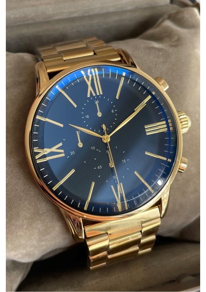 Özel Kutulu Yeni Sezon Gold Renk Çelik Kordon Yansımalı Ekran Erkek Saati