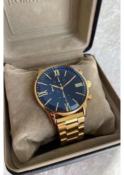 Özel Kutulu Yeni Sezon Gold Renk Çelik Kordon Yansımalı Ekran Erkek Saati