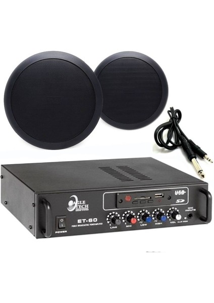 2’li Siyah Tavan Hoparlörlü 100V Anfi Ses Sistemi | Kafe Mağaza Ofis Müzik Seti