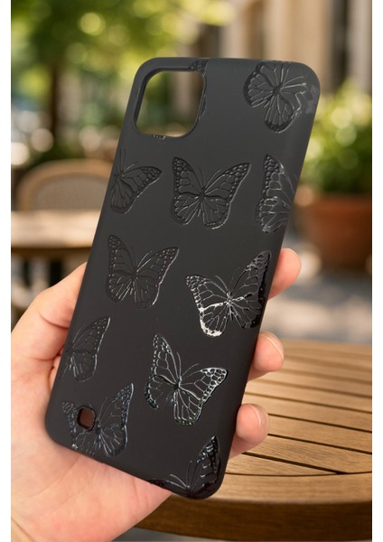Realme C11 -Siyah Kelebek Desenli Silikon Darbe Emici Klasik Korumalı Rubber Kılıf modelleri