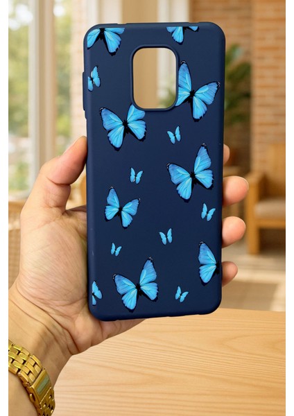 Redmi Note 9 Pro/9s Uyumlu Mavi Kelebek Desenli Silikon Darbe Emici Klasik Korumalı Rubber Kılıf fiyatları