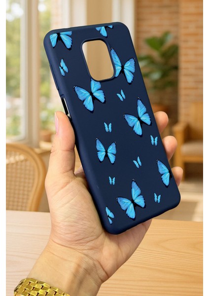 Redmi Note 9 Pro/9s Uyumlu Mavi Kelebek Desenli Silikon Darbe Emici Klasik Korumalı Rubber Kılıf modelleri