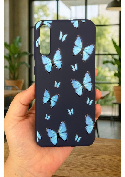 Samsung Galaxy A50 Uyumlu Mavi Kelebek Desenli Silikon Darbe Emici Klasik Korumalı Rubber Kılıf fiyatları