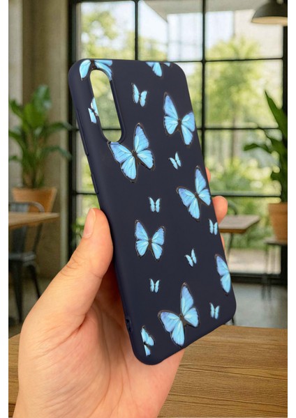 Samsung Galaxy A50 Uyumlu Mavi Kelebek Desenli Silikon Darbe Emici Klasik Korumalı Rubber Kılıf modelleri